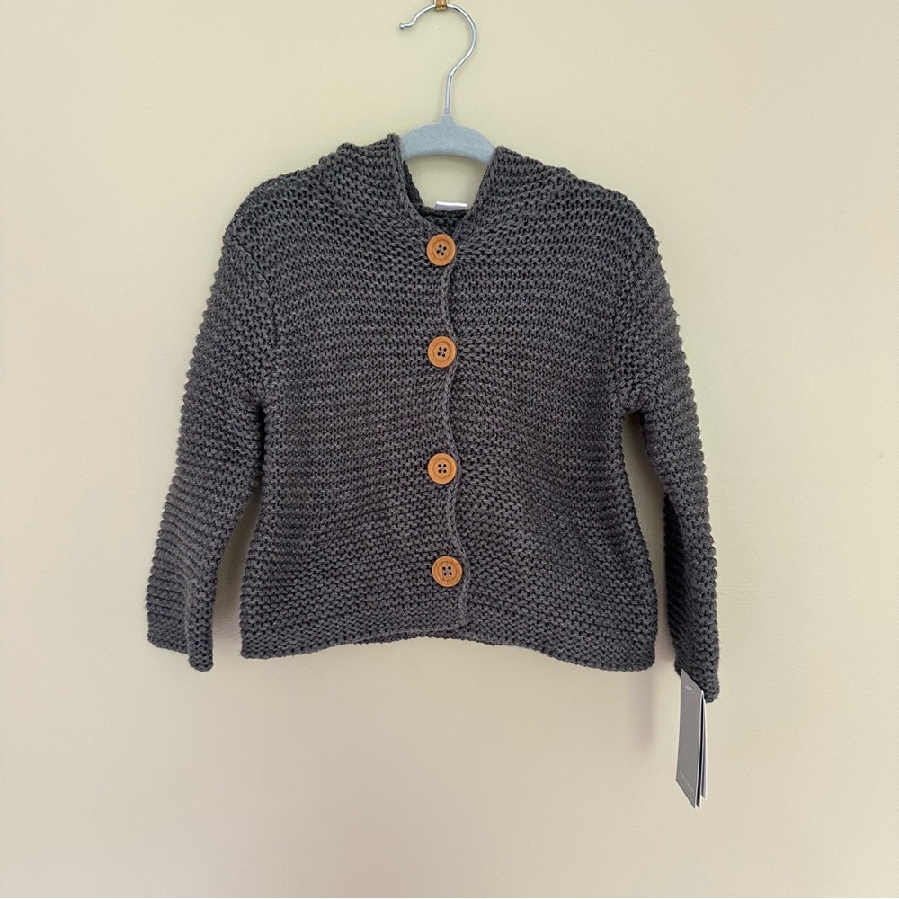 Nordstrom NWT Baby Organic Cotton Chunky Knit Hooded Cardigan Sweater 12M